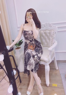 Váy loang 2 dây dáng xòe Vân đá
