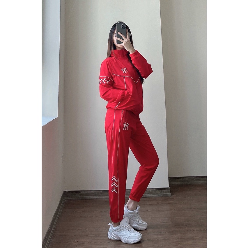 (HÀNG XUẤT XỊN) Set bộ gió nữ đỏ 2 lớp ÁO LÓT LƯỚI N//Y, LƯNG SAU IN, NGỰC THÊU VIỀN. LOGO,KHOÁ TÚI QUẦN.