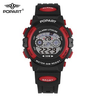 Đồng hồ điện tử POPART cao cấp dây đen cho nam nữ - mặt màu, chống nước
