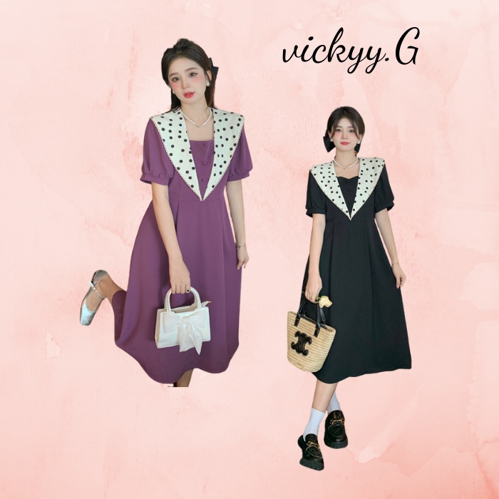 đầm xòe bigsize phối cổ chấm bi 2 màu duyên dáng ( thời trang vickyy.g - anitagreen) n55-922