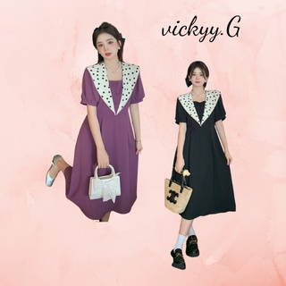 đầm xòe bigsize phối cổ chấm bi 2 màu duyên dáng ( thời trang vickyy.g - anitagreen) n55-922
