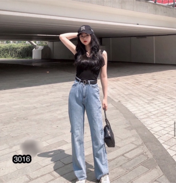 QUẦN JEAN ỐNG RỘNG XANH RÁCHmã 3016