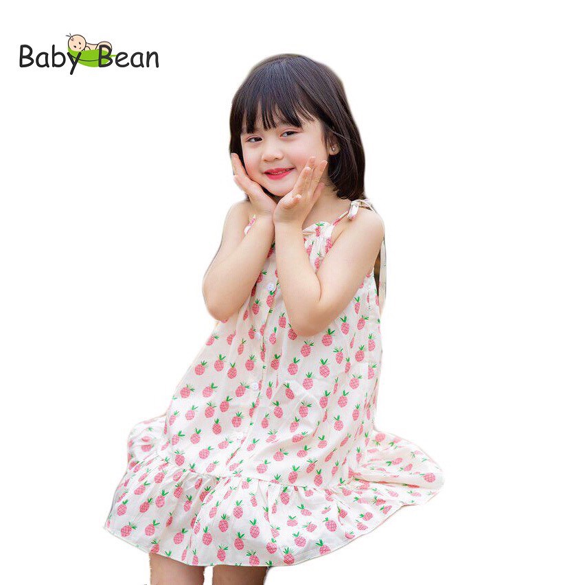 [MÃ THƯƠNG HIỆU YÊU THÍCH Voucher giảm 10%] Đầm Cotton Cột Dây Vai Họa Tiết Quả Dứa Bé Gái BabyBean