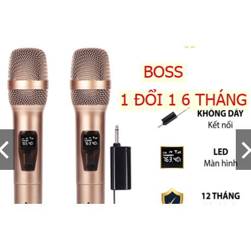 Mẫu Mới Micro karaoke không dây cao cấp boss  v68  tích hợp màn hình led chuyên nghiệp  pin sạc  ko  lo hết pin