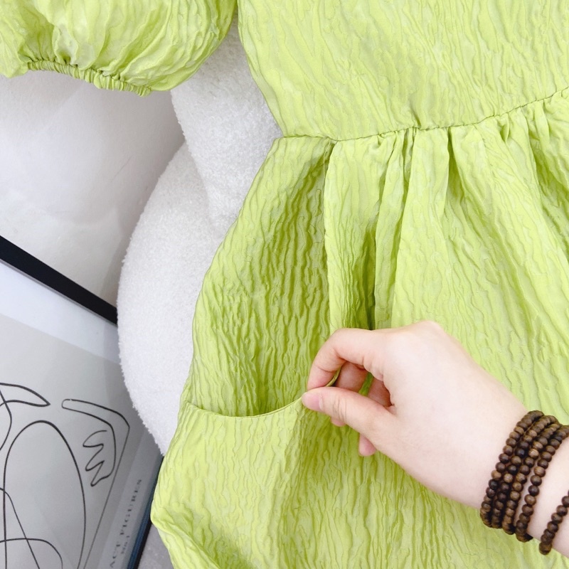 ĐẦM BBD XƯỢC XỐP TAY BỒNG CỔ TRÒN