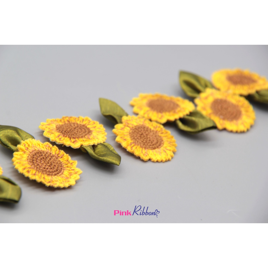 Set 2 bông - Hoa hướng dương thêu có lá - Phụ kiện thời trang may mặc