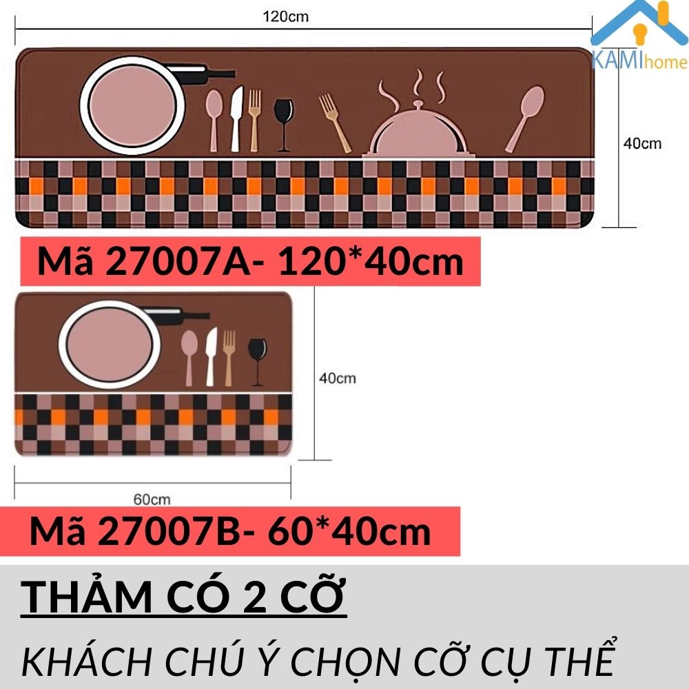 Thảm lau chân nhà bếp có lớp chống trượt trải sàn (Chọn mẫu và Cỡ 120*40cm hoặc 60*40cm) mã 27007