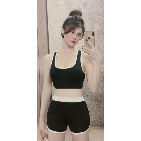 Set bộ đùi thể thao tập gym yoga nữ áo bra kèm mút quần đùi cạp cao Bin Sport BN034