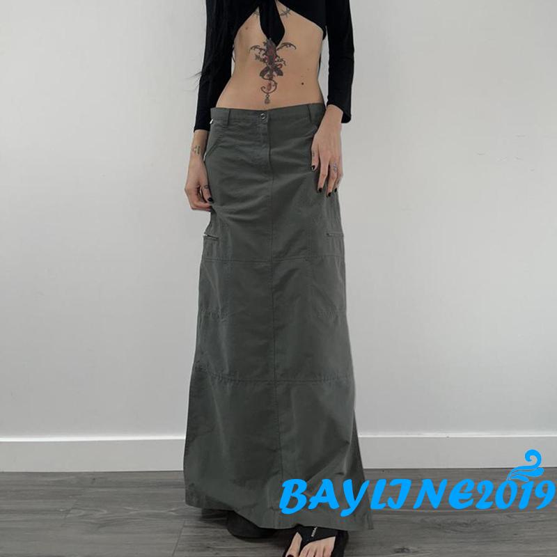 Chân Váy Dài Màu Sắc Trơn Xẻ Tà Phong Cách Đường Phố Thời Trang Cho Nữ