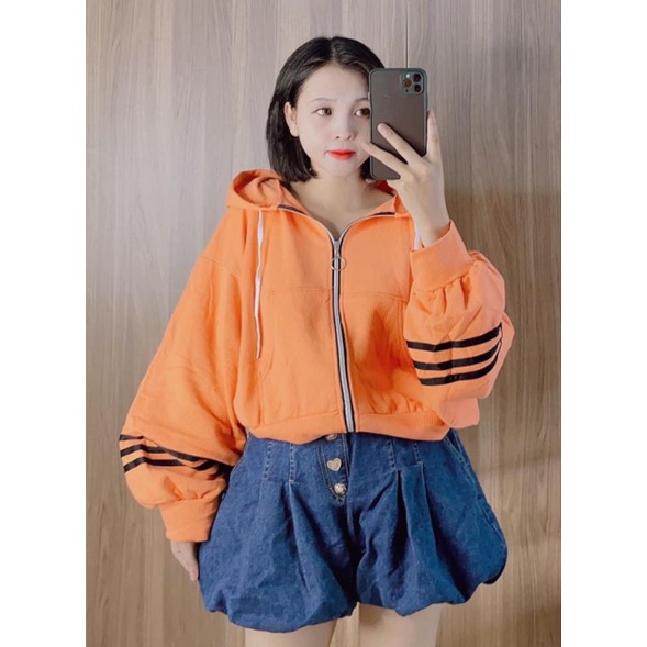 Áo Khoác Hoodie Croptop Tay Phồng Form Rộng Cánh Dơi,Form Thụng Unisex