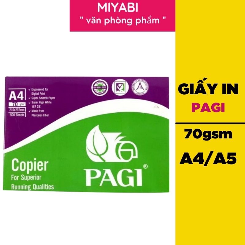 Giấy in a4 PAGI định lượng 70gsm đóng gói 500 tờ/ tập giá sỉ - Giấy a4 văn phòng phẩm cao cấp - MIYABI STORE