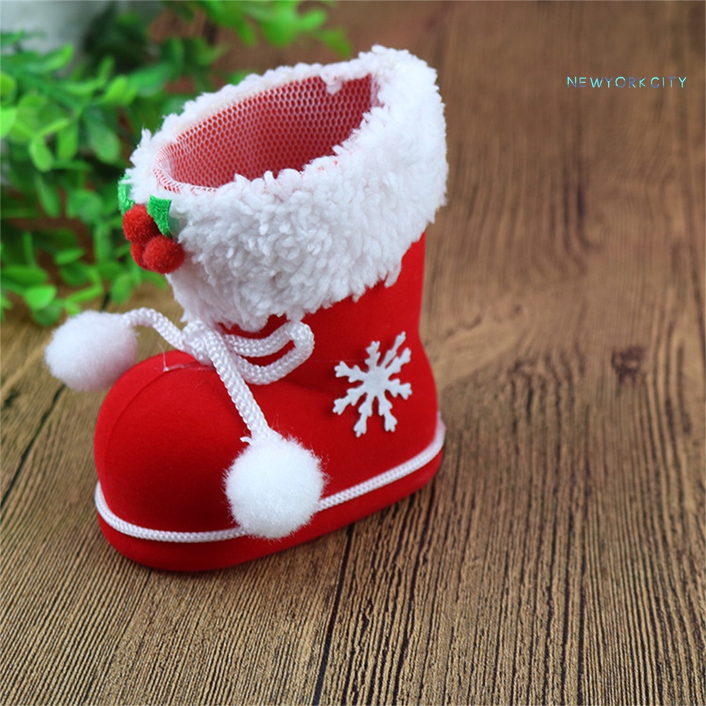 Giày Bốt Ông Già Noel Bằng Nhựa Phối Lông Màu Kẹo Dễ Thương