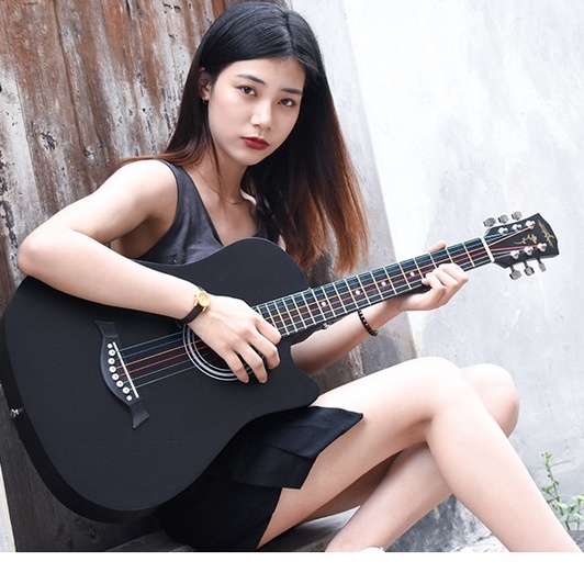 Đàn Guitar Acoustic GU05 Màu Đen Nhám Dáng Khuyết - Hàng có sẵn