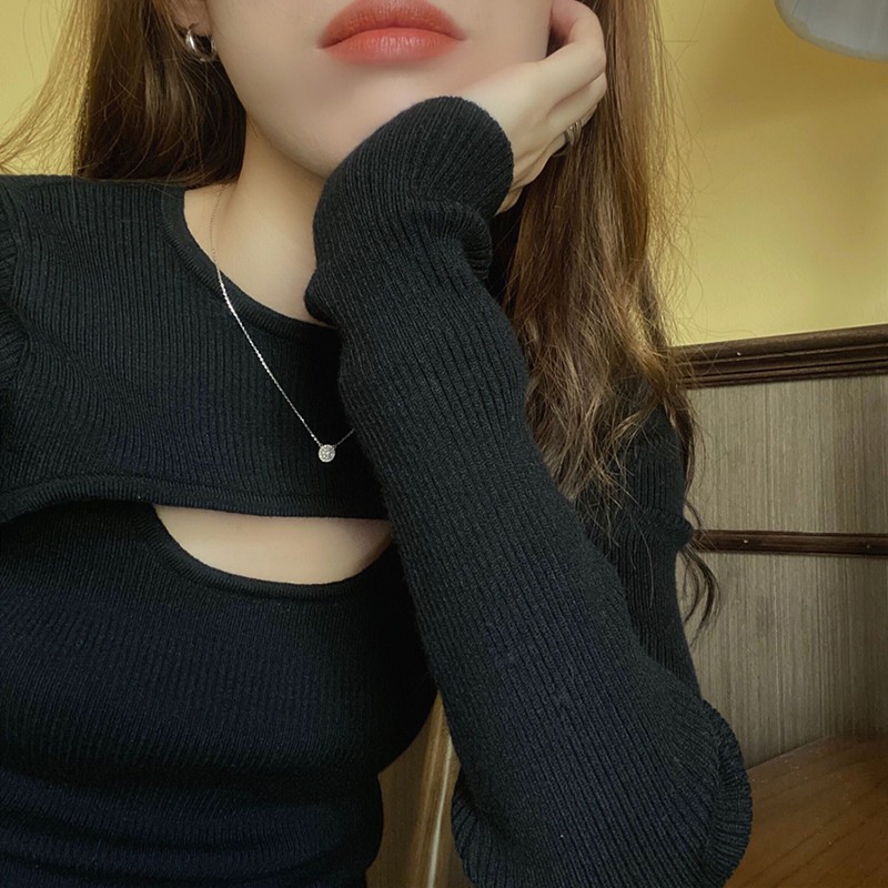 Set Áo Lửng Dài Tay + Áo Len Không Tay Thời Trang Dành Cho Nữ | BigBuy360 - bigbuy360.vn