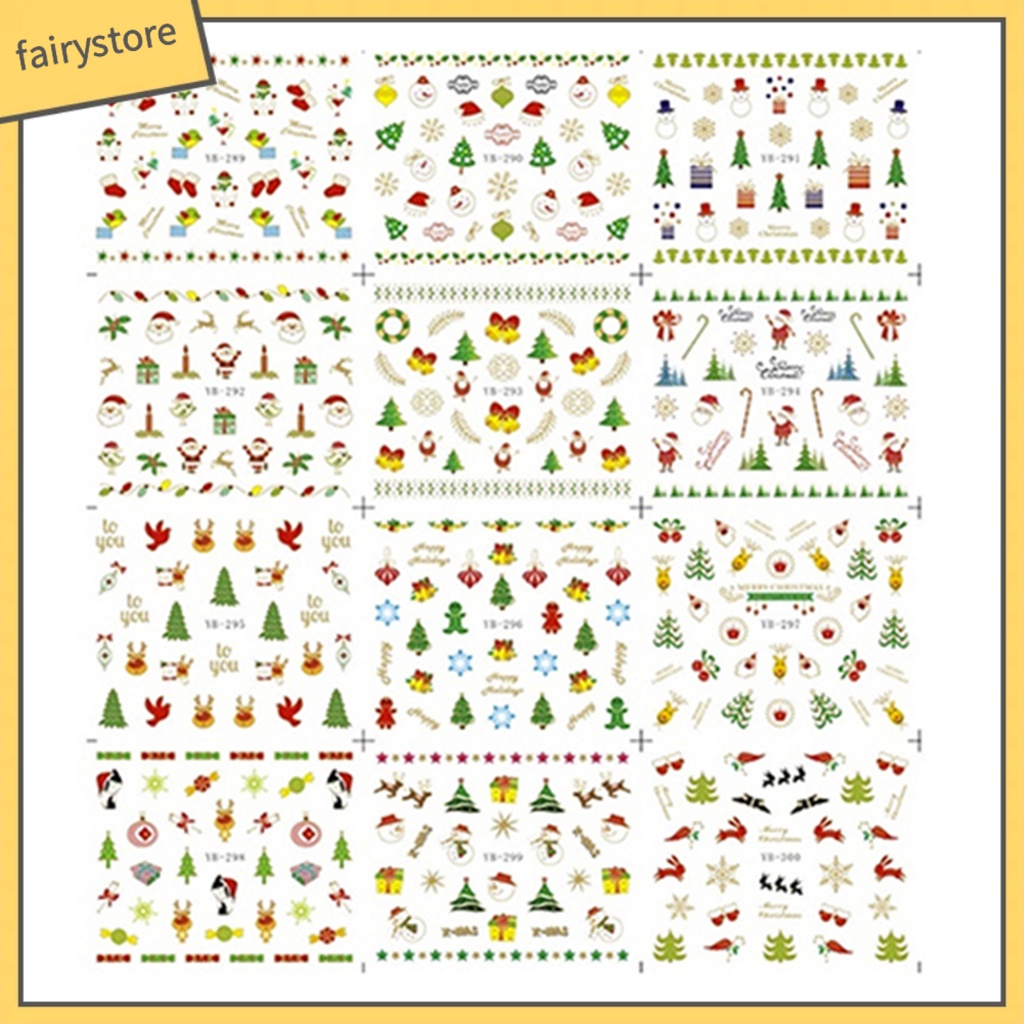 Set 12 Tấm Hình Dán Họa Tiết Giáng Sinh Dễ Thương Dùng Để Trang Trí Móng Nghệ Thuật