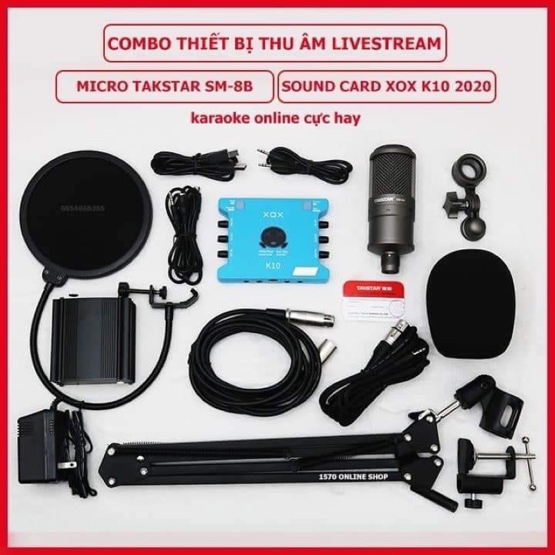 Bộ Mic Hát Thu Âm Livestream FB-Bigo-Bán Hàng TAKSTAR SM8b + Card xox k10 2020 bảo hành 1 Năm