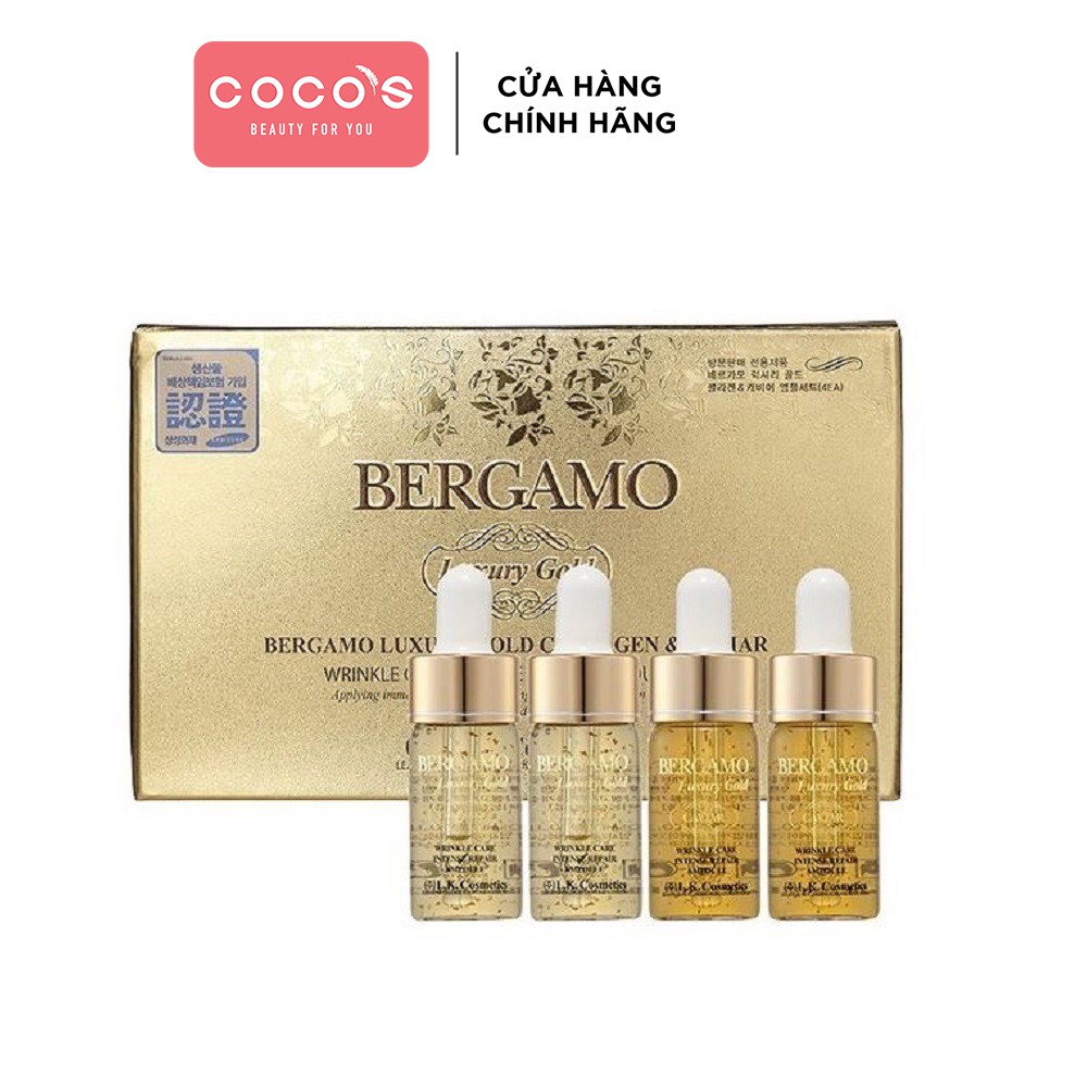 SET 4 Serum BERGAMO Luxury Gold Collagen &amp; Caviar Wrinkle Care Intense Repair Ampoule MINISIZE (13ml x 4) - MÀU VÀNG