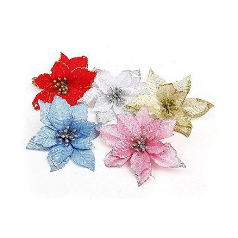 Set 10 hoa nhân tạo trang trí giáng sinh lấp lánh