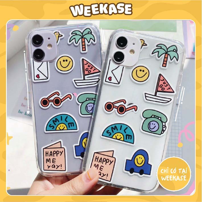 Ốp lưng iPhone mặt lưng cứng chống va đập Weekase in hình sticker smile, tất cả dòng máy