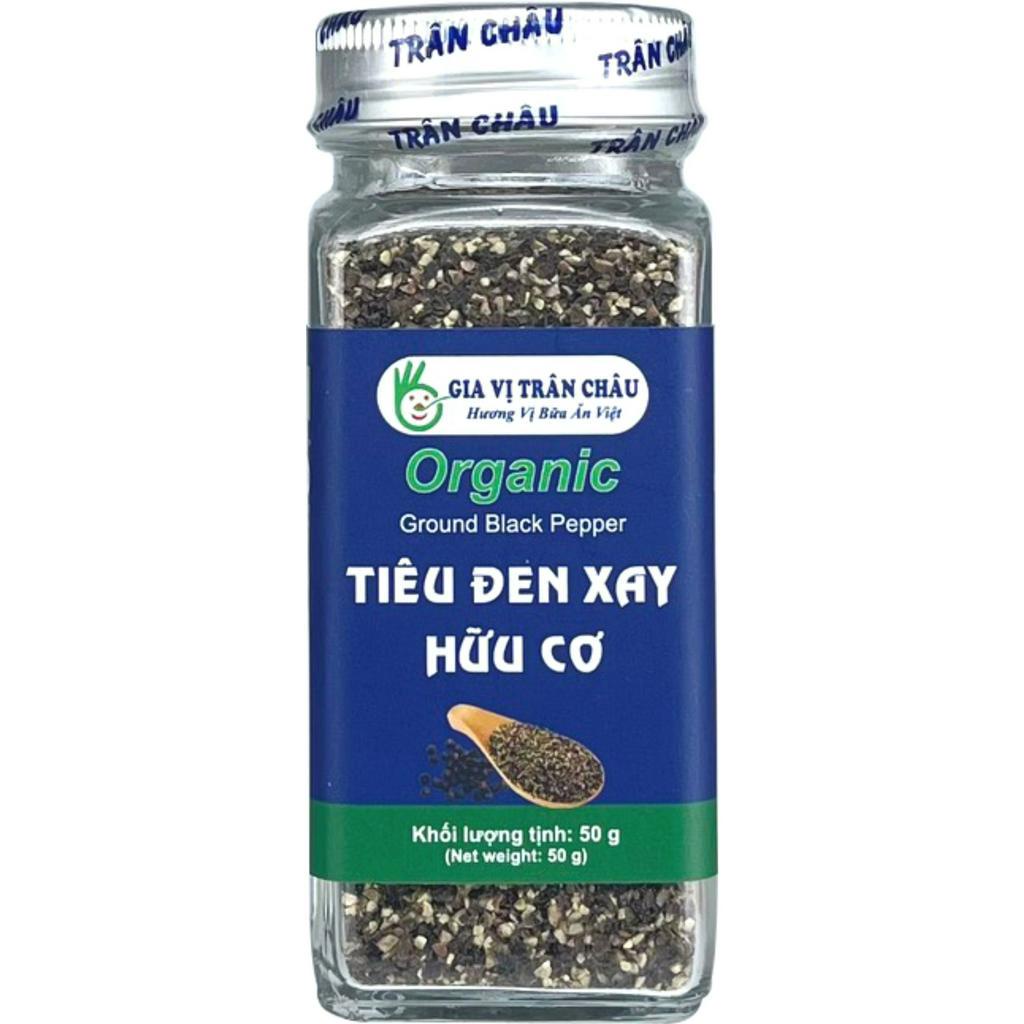Tiêu đen xay hữu cơ Trân Châu hũ 50g, 100% nguyên liệu sạch tự nhiên, hương vị thơm nồng đặc trưng, đóng hũ tiện dụng