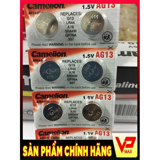 Vỉ 10 viên pin nút áo 1.5V Camelion AG13, LR44, A76, SR44W, GP76A, 357 L1154F L1154 cho điện thoại, đồng hồ, máy tính, đ