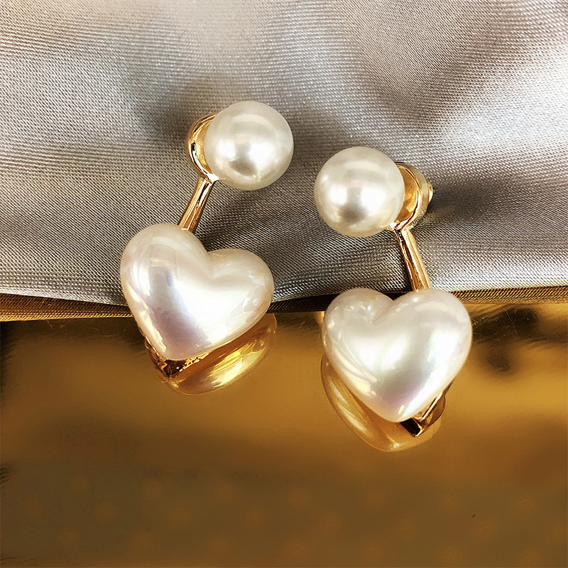 We Flower Korean Heart Pearl Stud Earrings for Women Elegant Ear Jewelry