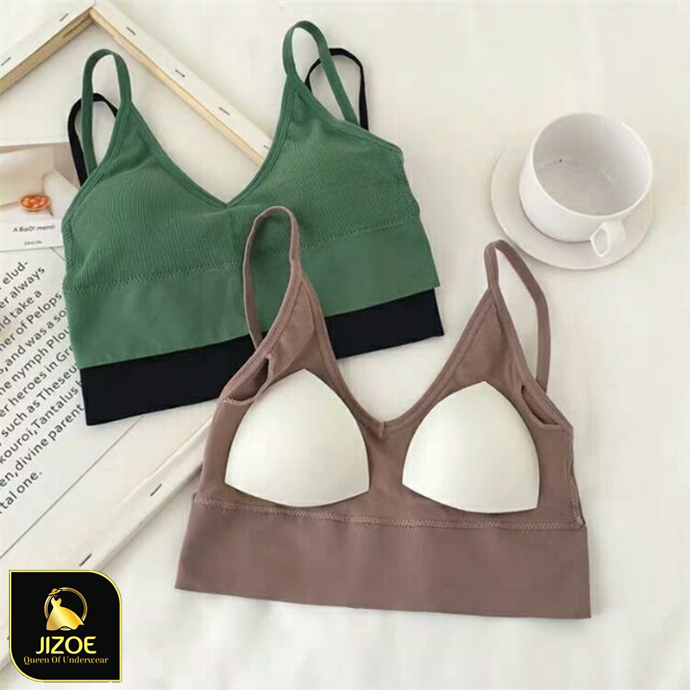 Áo bra nữ len gân tăm 2 dây khoét lưng chữ U ALT01
