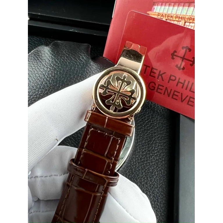 Đồng hồ Nam Patek philippe Complication máy nhật dòng cơ Automatic trăng sao có lịch thứ ngày tháng mặt trắng vỏ vàng