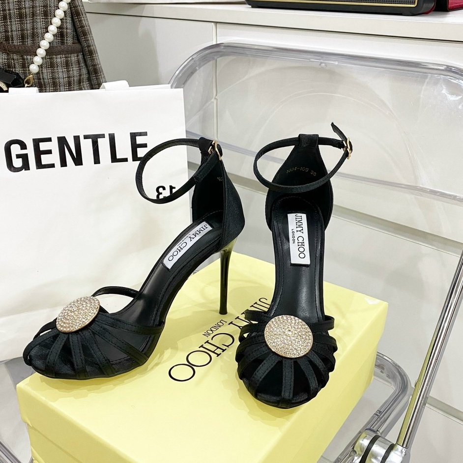 Giày cao gót nữ cao cấp , Dép cao gót JIMICHOO đính đá 2 màu đen kem seiz 35_38 full box