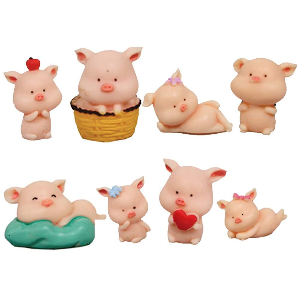 9 chiếc Kawaii Hình con heo thu nhỏ Hình tượng động vật thổ dân Đồ chơi Lucky Piggies Bánh Topper Đồ trang trí Nhựa DIY Craft Project Decor