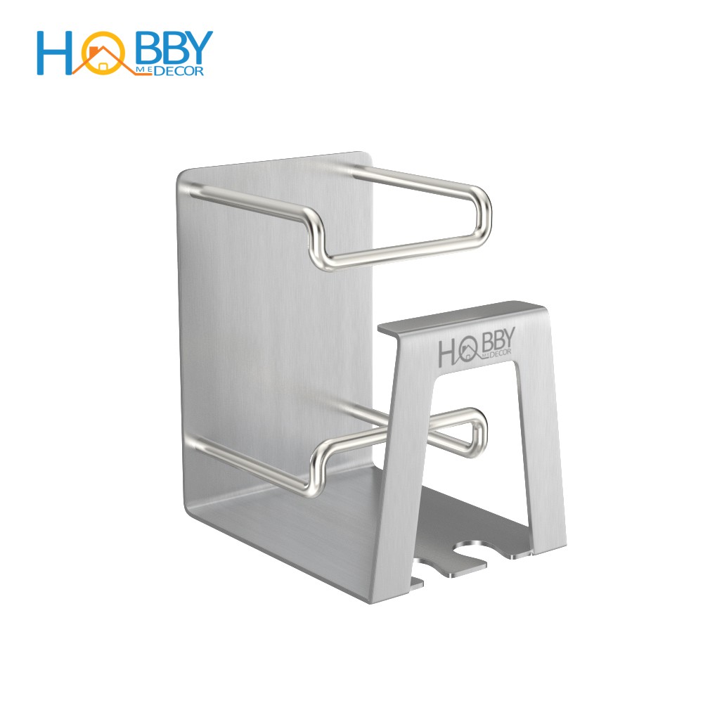 Kệ Inox đựng bàn chải, kem đánh răng, treo ly kèm keo dán 3M siêu dính - HOBBY KBC31