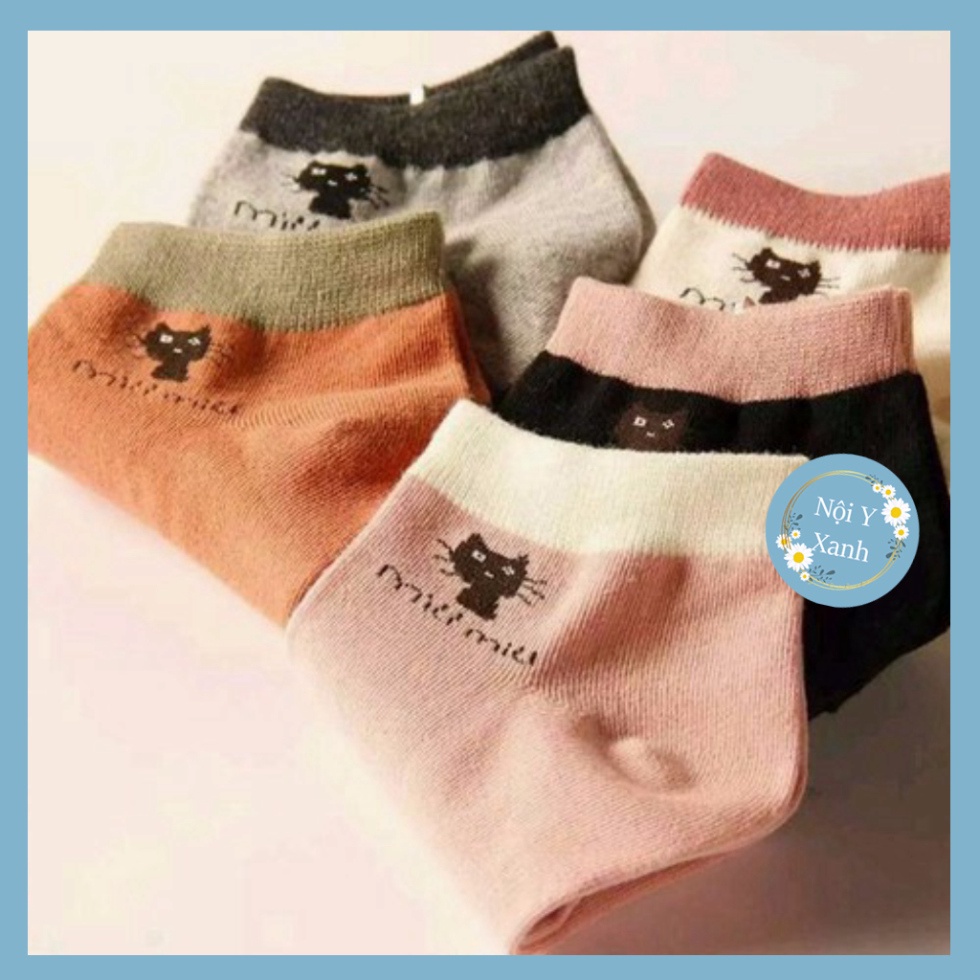 Tất Nữ Cổ Ngắn Hình Mèo chất đẹp, thoáng hút mồ hôi - Cổ thấp nam trơn chất vải mềm dày thoáng khí