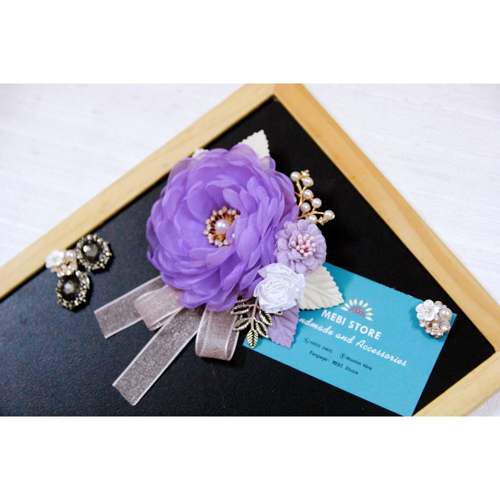 ẢNh thật 100% - Hoa cài áo MEBI Handmade mẫu hoa chùm màu tím size lớn