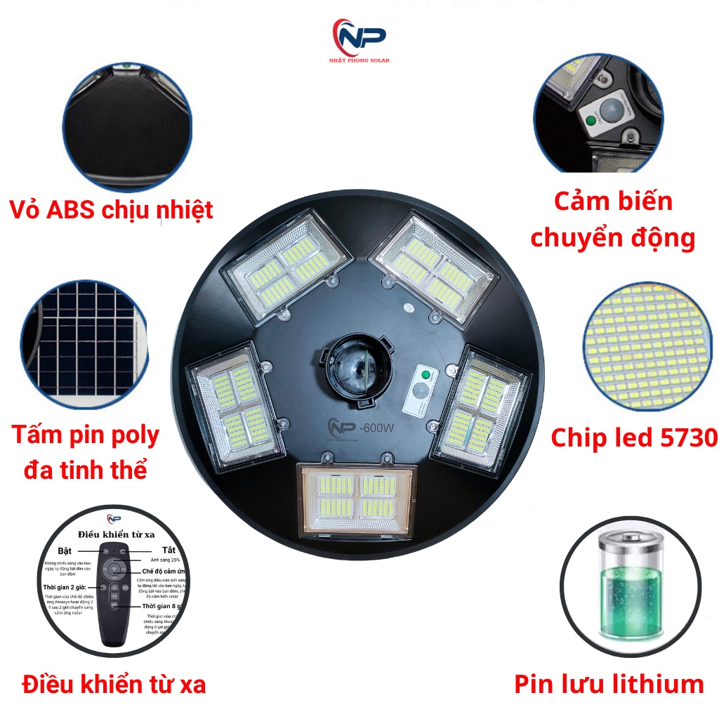 Đèn năng lượng mặt trời UFO,đèn led trang trí sân vườn 250W,400W,500Wgóc 360,điều khiển,cảm biến chuyển động