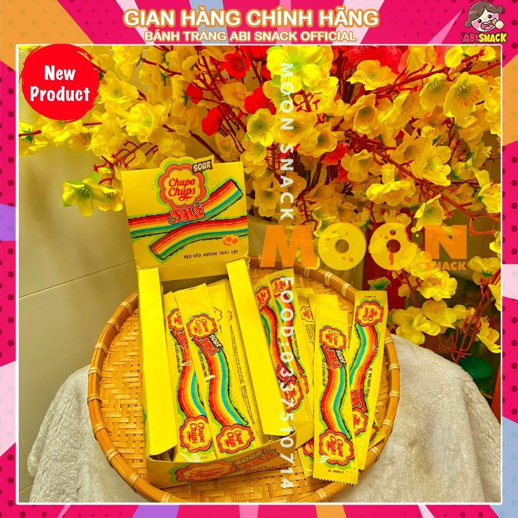 1 cây kẹo dẻo cầu vồng hương trái cây hỗn hợp Chupa chups Sour Belt gói 8g