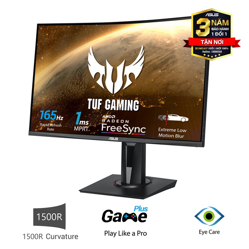 Màn Hình ASUS TUF Gaming VG27VQ(27inch/FHD/VA/400cd/m²/HDMI+DP+Dual-link DVI-D/165Hz/FreeSync/1ms/Cong)-Hàng Chính Hãng