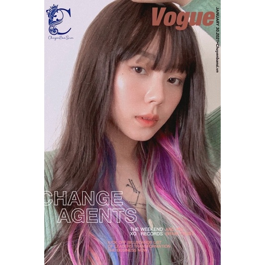 &lt;Ảnh Thật&gt; Tóc Giả Nguyên Đầu Xoăn Nhẹ Line Cầu Vồng 2190