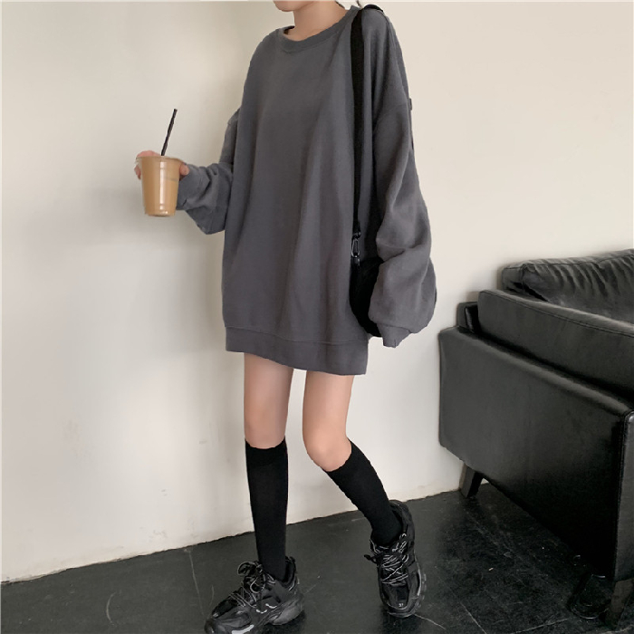 Women Korean Fashion Solid Color Round Neck Sweater High Quality Casual | BigBuy360 - bigbuy360.vn