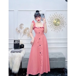 Đầm lụa trơn tay cánh tiên có nút