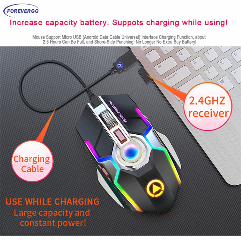 Chuột Quang Chơi Game Không Dây 7 Nút Có Đèn Led Rgb Usb 2.4g Cho Laptop / Máy Tính
