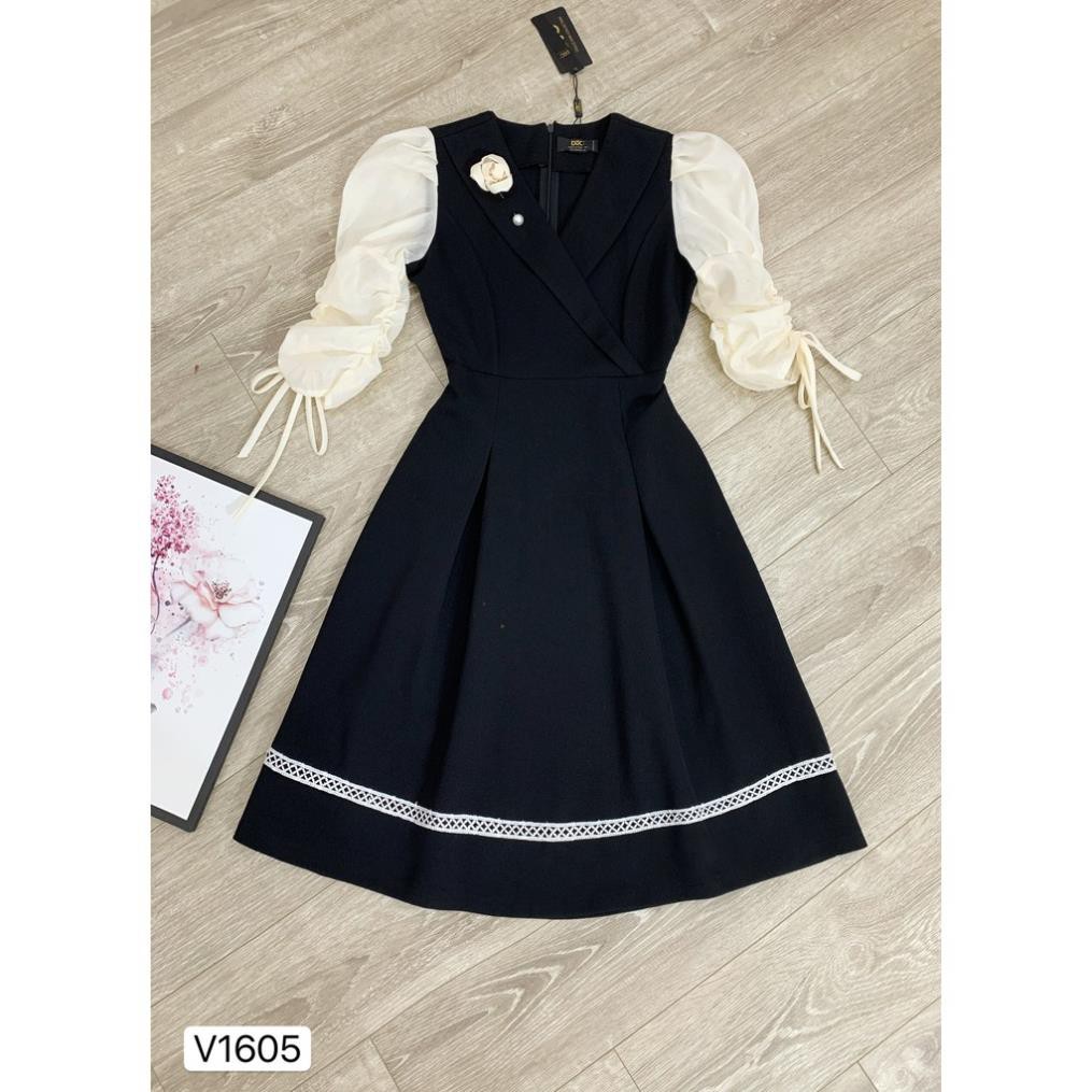 Váy xòe đen tay phối be V1605  -  ĐẸP SHOP DVC ( Ảnh mẫu và ảnh trải sàn do shop tự chụp )  ྇