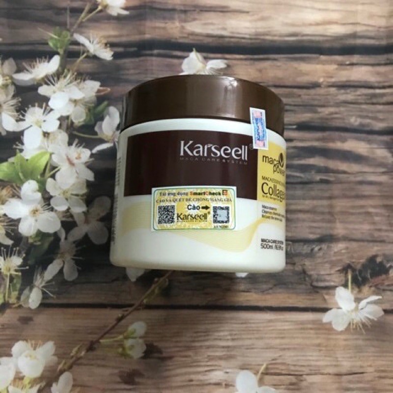 Hấp dầu Collagen Karseell Maca siêu mềm mượt phục hồi 500ml Tặng nón trùm tóc