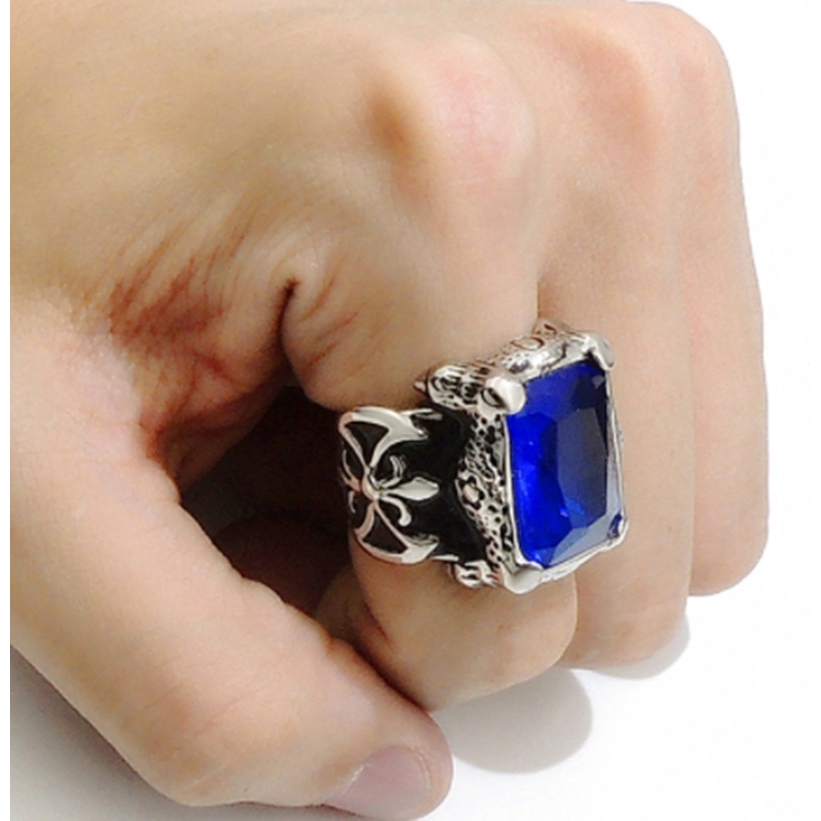 Nhẫn đính đá Zircon đỏ xanh thời trang cho nam
