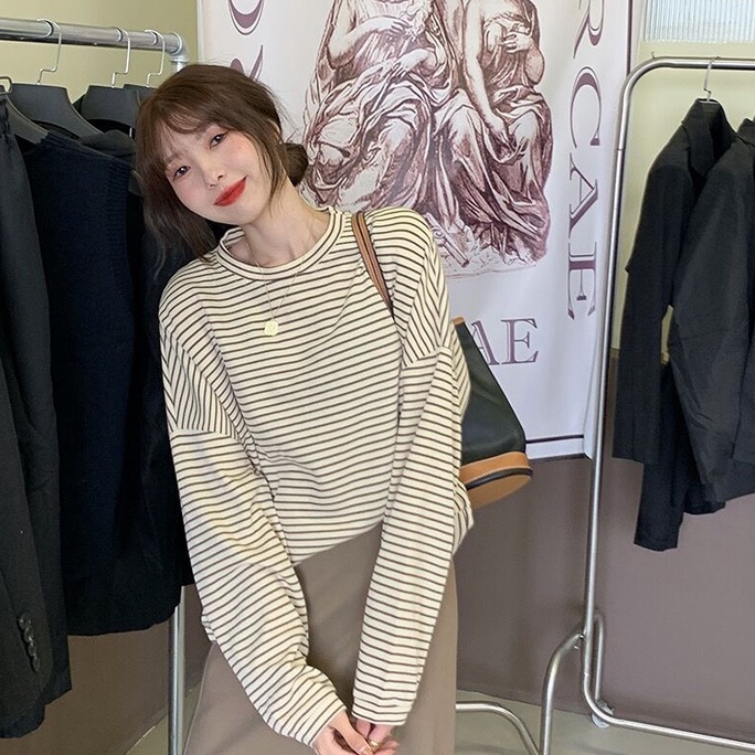 NZN Áo len dáng rộng họa tiết kẻ sọc phong cách Hàn Quốc thời trang