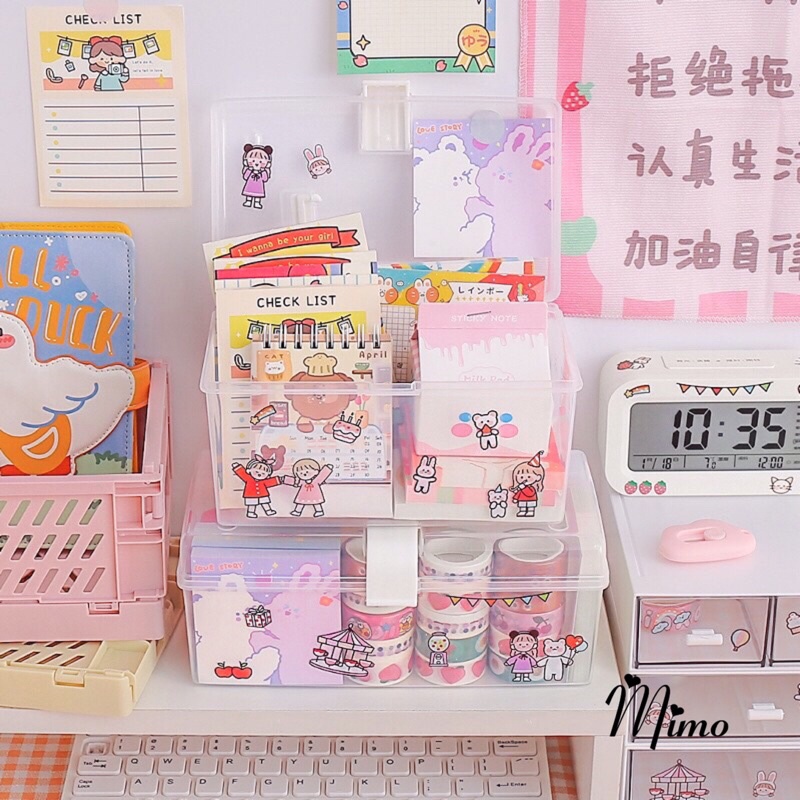 Hộp đựng đồ để bàn trong suốt đa năng có quai xách di động làm hộp đựng mỹ phẩm, văn phòng phẩm, đồ y tế