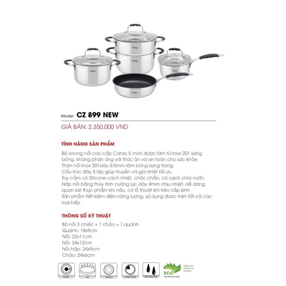 Bộ Nồi Chảo Từ Inox 4 Món Cao Cấp Chính Hãng CANZY CZ899 New