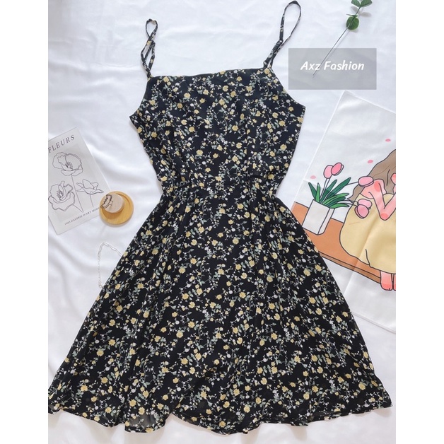 Váy hai dây hoa nhí hồng vàng | YELROSE DRESS - BLUE CHIC