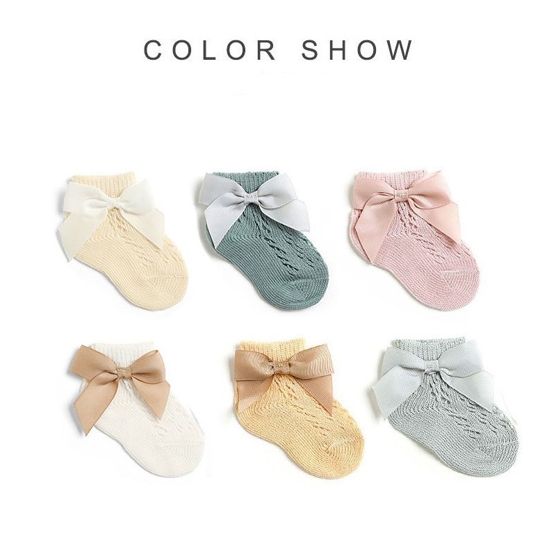 1 Đôi Vớ Cotton Mỏng Phối Lưới Đính Nơ Thời Trang Mùa Hè Cho Bé Gái