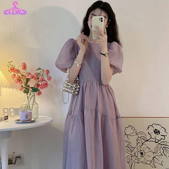 Váy babydoll Đầm Tay Phồng Lưng Cao Dáng Ôm Phong Cách Hàn Quốc Thời Trang Mùa Hè Xinh Xắn Cho Nữ