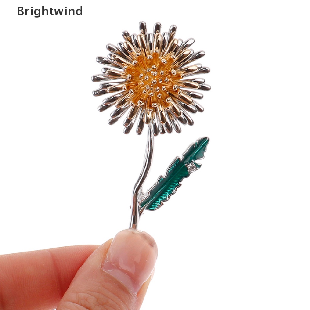 [Brightwind] Green Leaf Yellow Dandelion Flower Enamel Brooches Plants Brooch Pins Party Gift Hot Sell